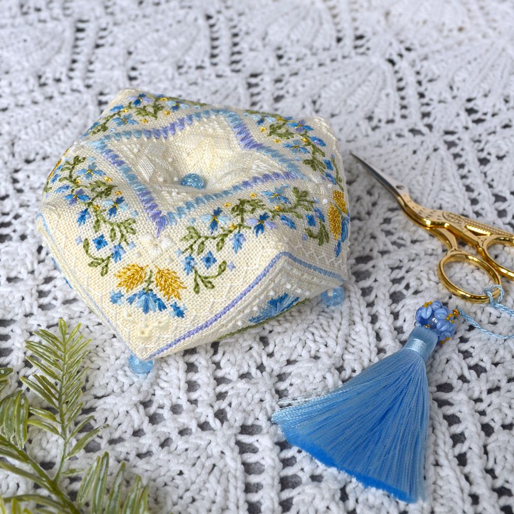 Cornflower biscornu by Tela Artis Biscornu &amp; Pinkeeps series Cross and decorative stitches embroidery kit