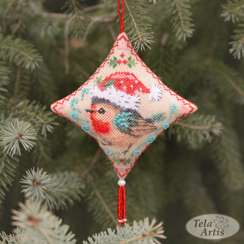 Bullfinch Pinkeep by Tela Artis Biscornu &amp; Pinkeeps series Cross and decorative stitches embroidery kit