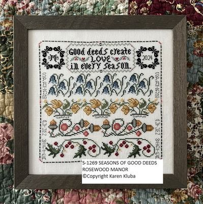 Seasons Of Good Deeds by Rosewood Manor Design 2024. Primitive cross stich pattern, designer Karen Kluba