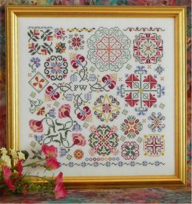 Swirling Flowers by Rosewood Manor Design 2016 Primitive Sampler Cross stich pattern