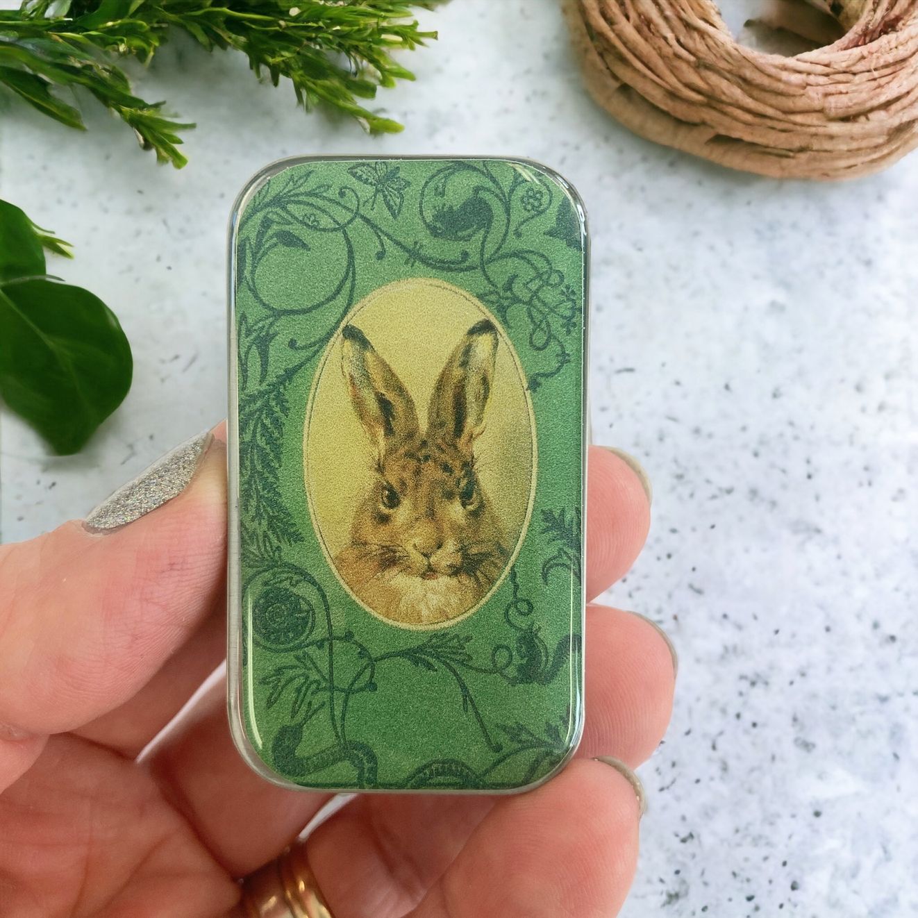 Bunny Small Tin by Firefly Notes Stitch Marker Tin, Notions Tin, Vintage Slider for Needles &amp; Notions