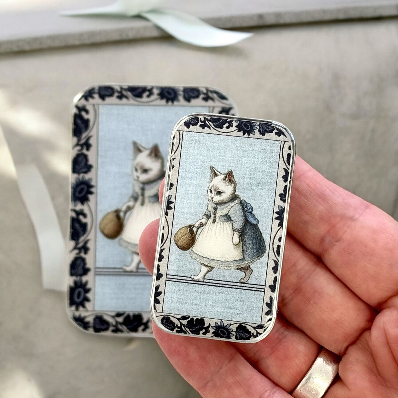 Kitty Small Tin by Firefly Notes Vintage Slider Notions Tin
