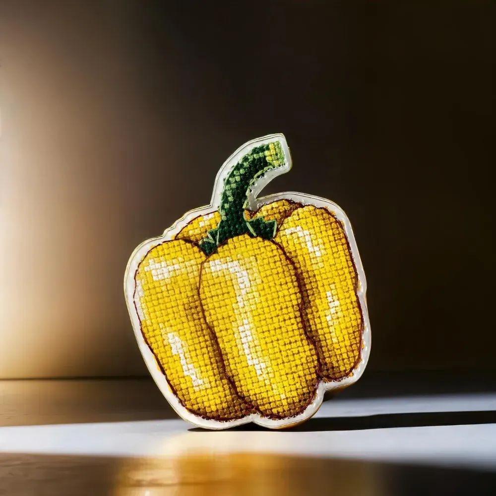 Yellow Pepper by Wonderland Crafts Double-Sided Cross stitch kit on a plastic base with magnet