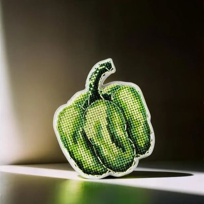 Green Pepper by Wonderland Crafts Double-Sided Cross stitch kit on a plastic base with magnet