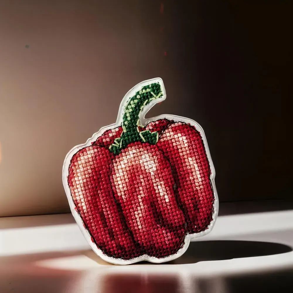 Red Pepper by Wonderland Crafts Double-Sided Cross stitch kit on a plastic base with magnet