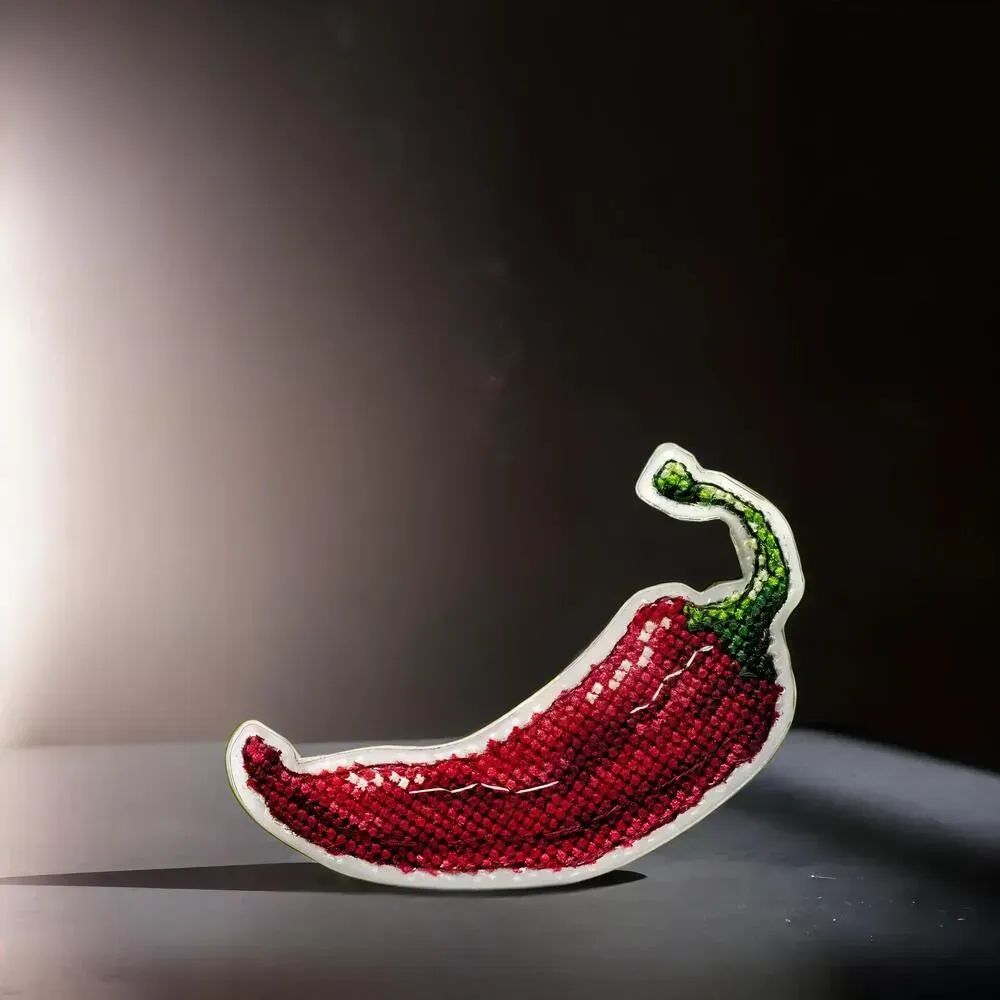 Chili Pepper by Wonderland Crafts Double-Sided Cross stitch kit on a plastic base with magnet