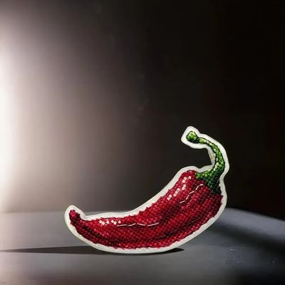 Chili Pepper by Wonderland Crafts Double-Sided Cross stitch kit on a plastic base with magnet