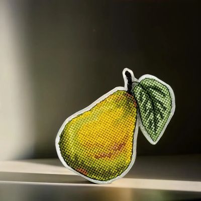 Pear by Wonderland Crafts Double-Sided Cross stitch kit on a plastic base with magnet