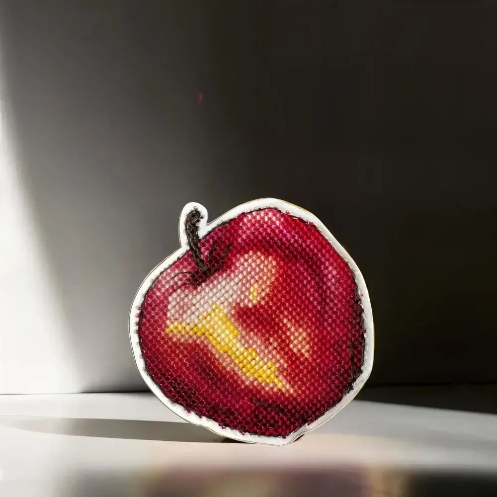 Apple by Wonderland Crafts Double-Sided Cross stitch kit on a plastic base with magnet