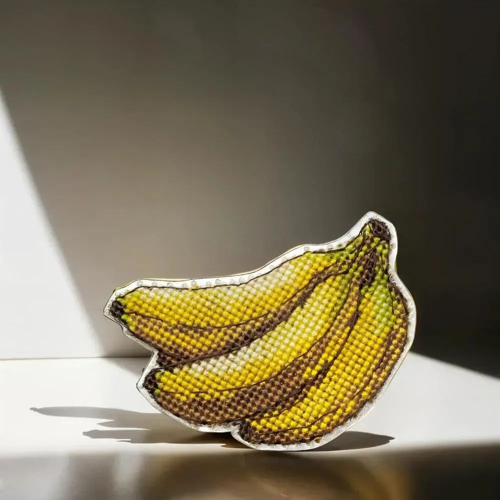 Bananas by Wonderland Crafts Double-Sided Cross stitch kit on a plastic base with magnet
