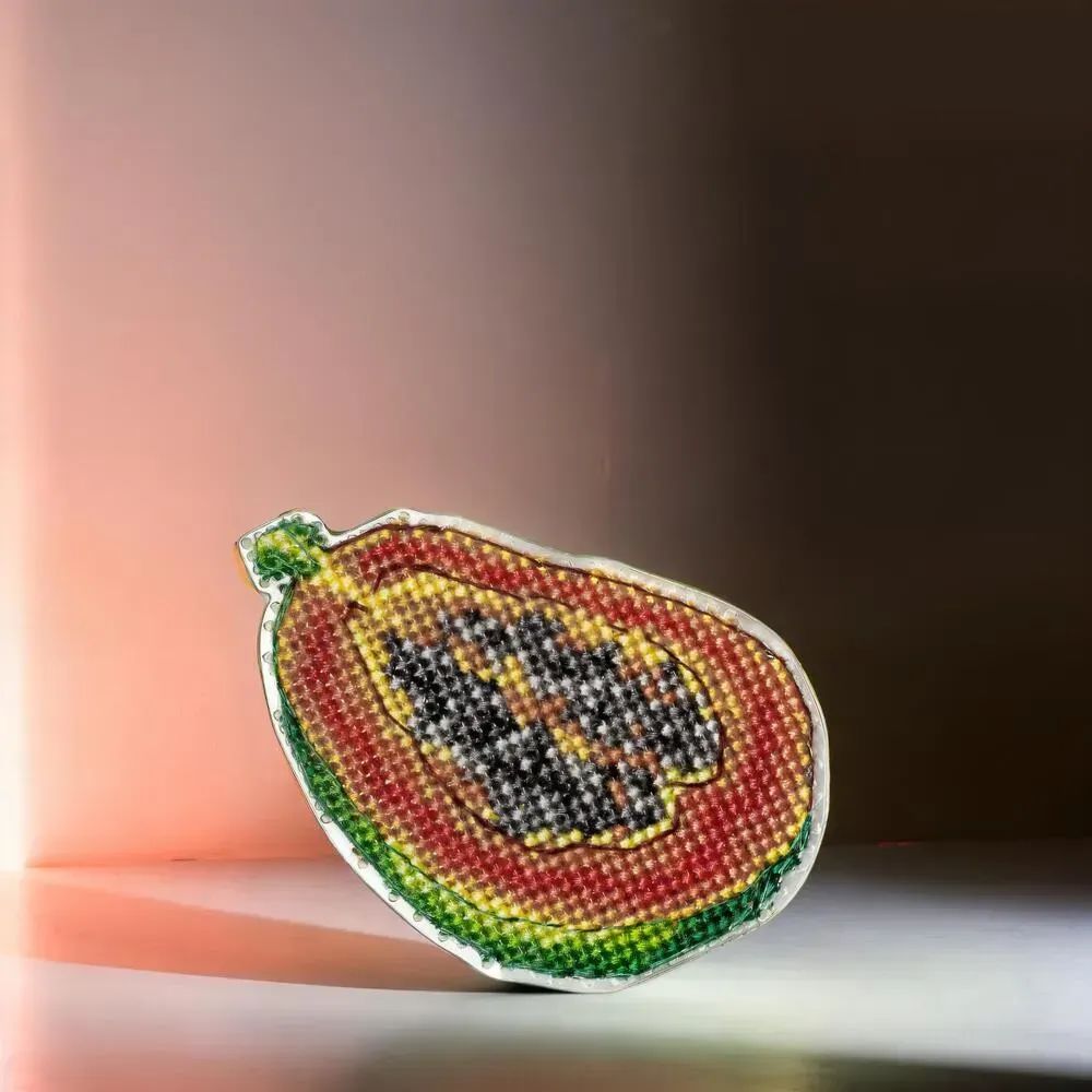 Papaya by Wonderland Crafts Double-Sided Cross stitch kit on a plastic base with magnet