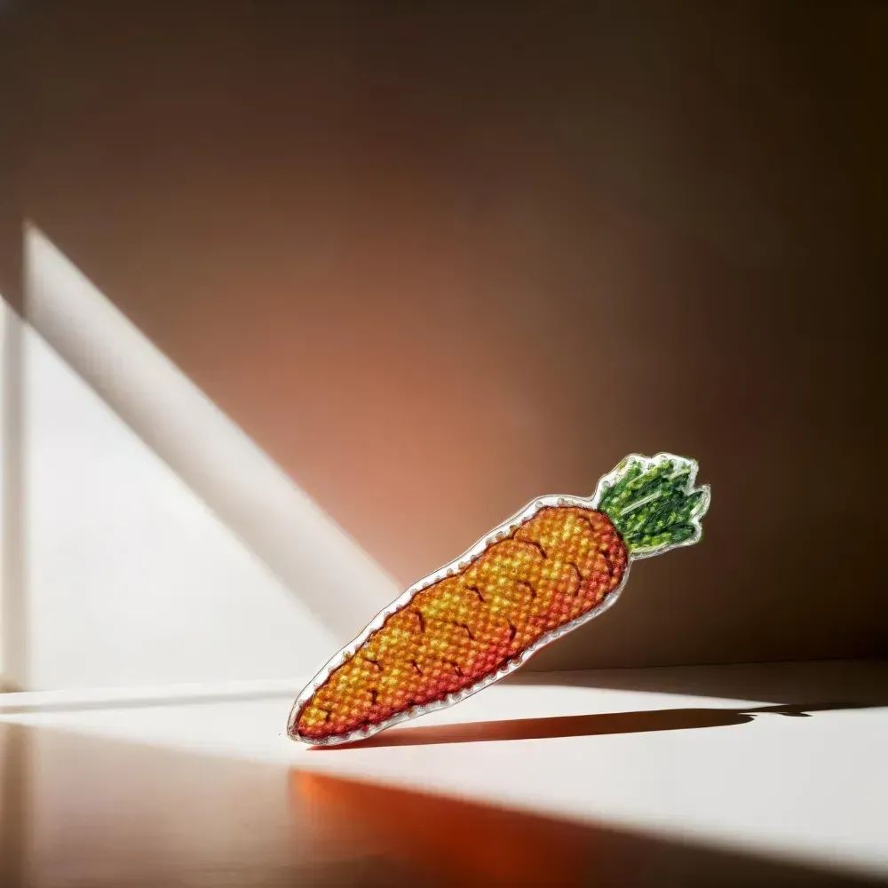Carrot by Wonderland Crafts Double-Sided Cross stitch kit on a plastic base with magnet