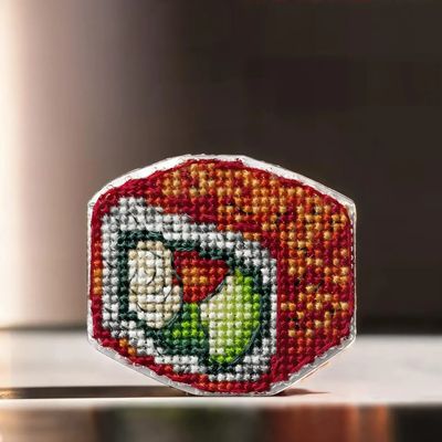 California Sushi by Wonderland Crafts Double-Sided Cross stitch kit on a plastic base with magnet