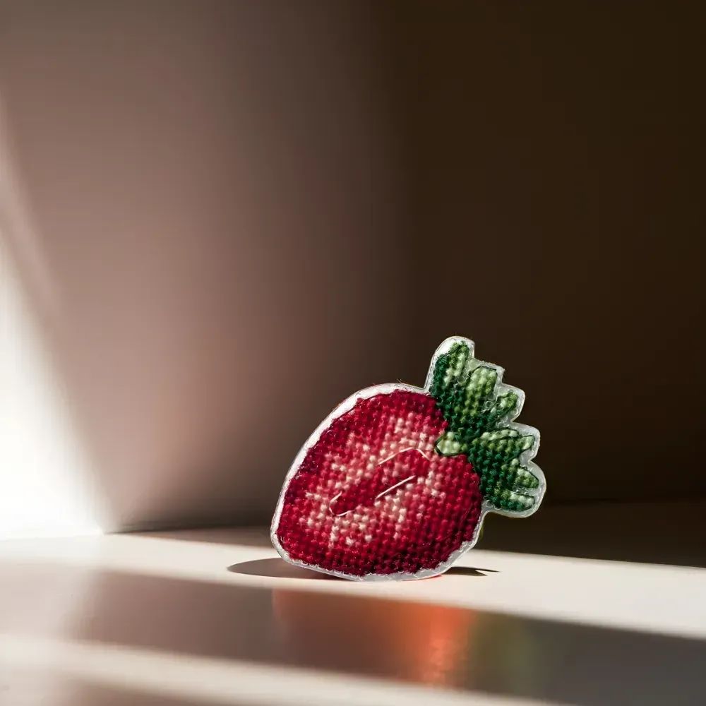 Strawberry by Wonderland Crafts Double-Sided Cross stitch kit on a plastic base with magnet