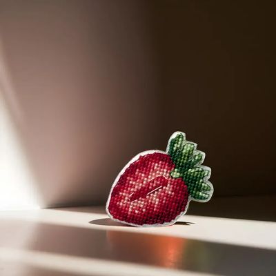 Strawberry by Wonderland Crafts Double-Sided Cross stitch kit on a plastic base with magnet