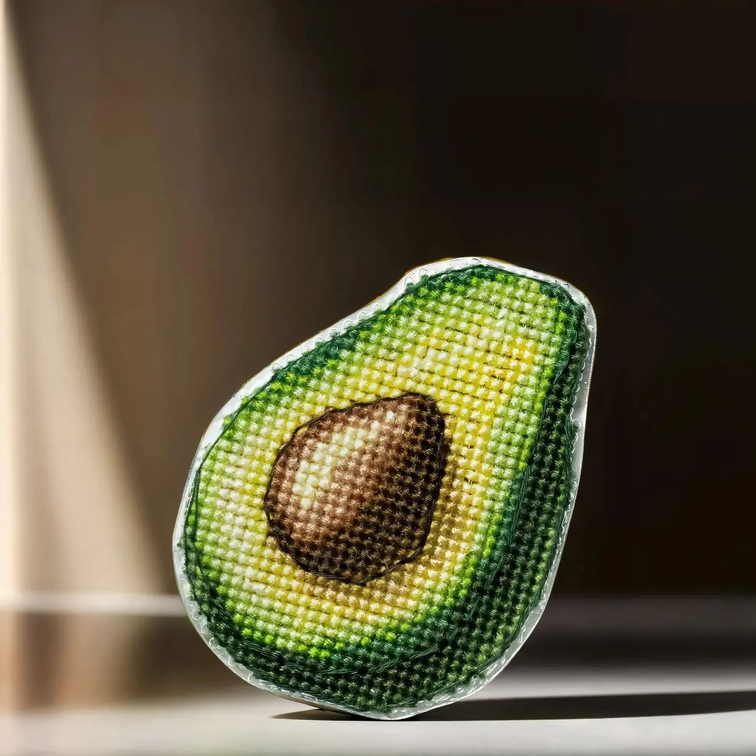 Avocado by Wonderland Crafts Double-Sided Cross stitch kit on a plastic base with magnet