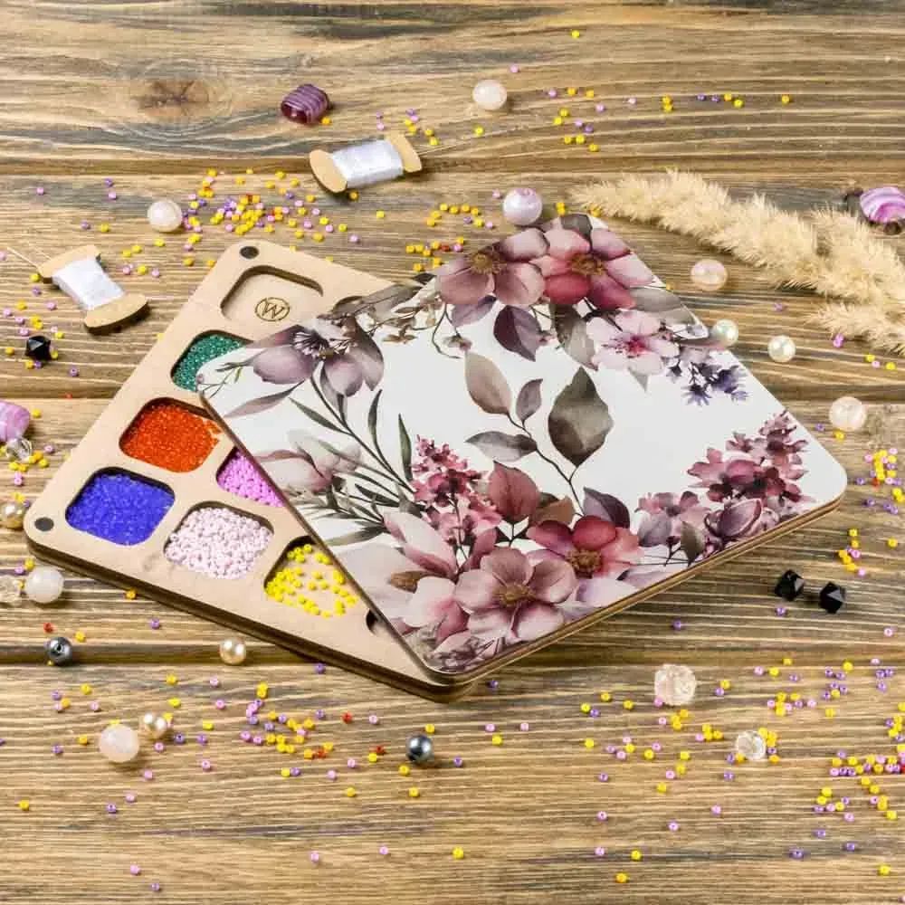 Flowers Bead Organizer With Wooden Lid by Wonderland Crafts Square wooden organizer