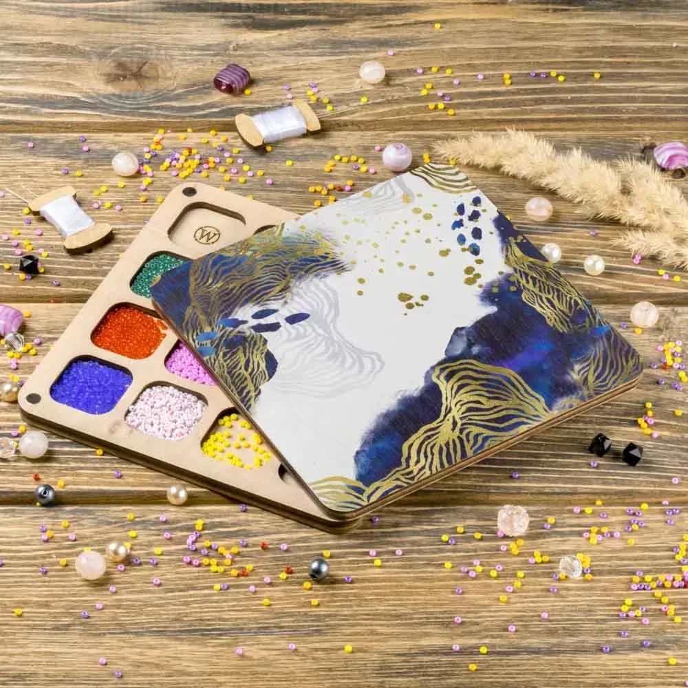 Starry Night Bead Organizer With Wooden Lid by Wonderland Crafts Square wooden organizer