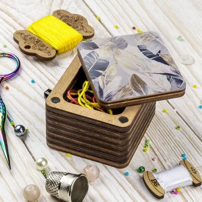 Feathers Thread Catcher Square by Wonderland Crafts Box for handicraft Organizer