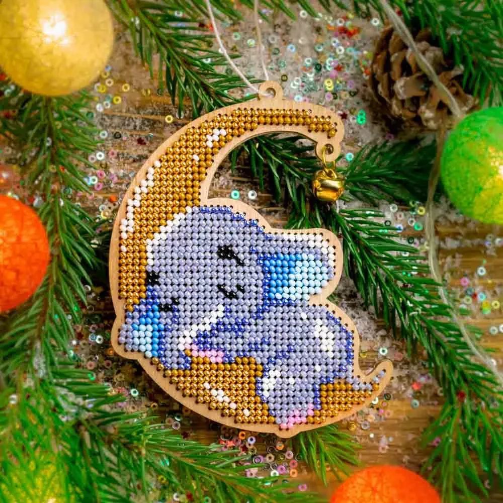 Elephant by Wonderland Crafts Christmas Bead embroidery kit on wood Made in Ukraine