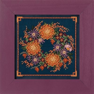 Mum Wreath by Mill Hill 2018 Autumn Series Buttons and Bead counted cross stitch embroidery kit