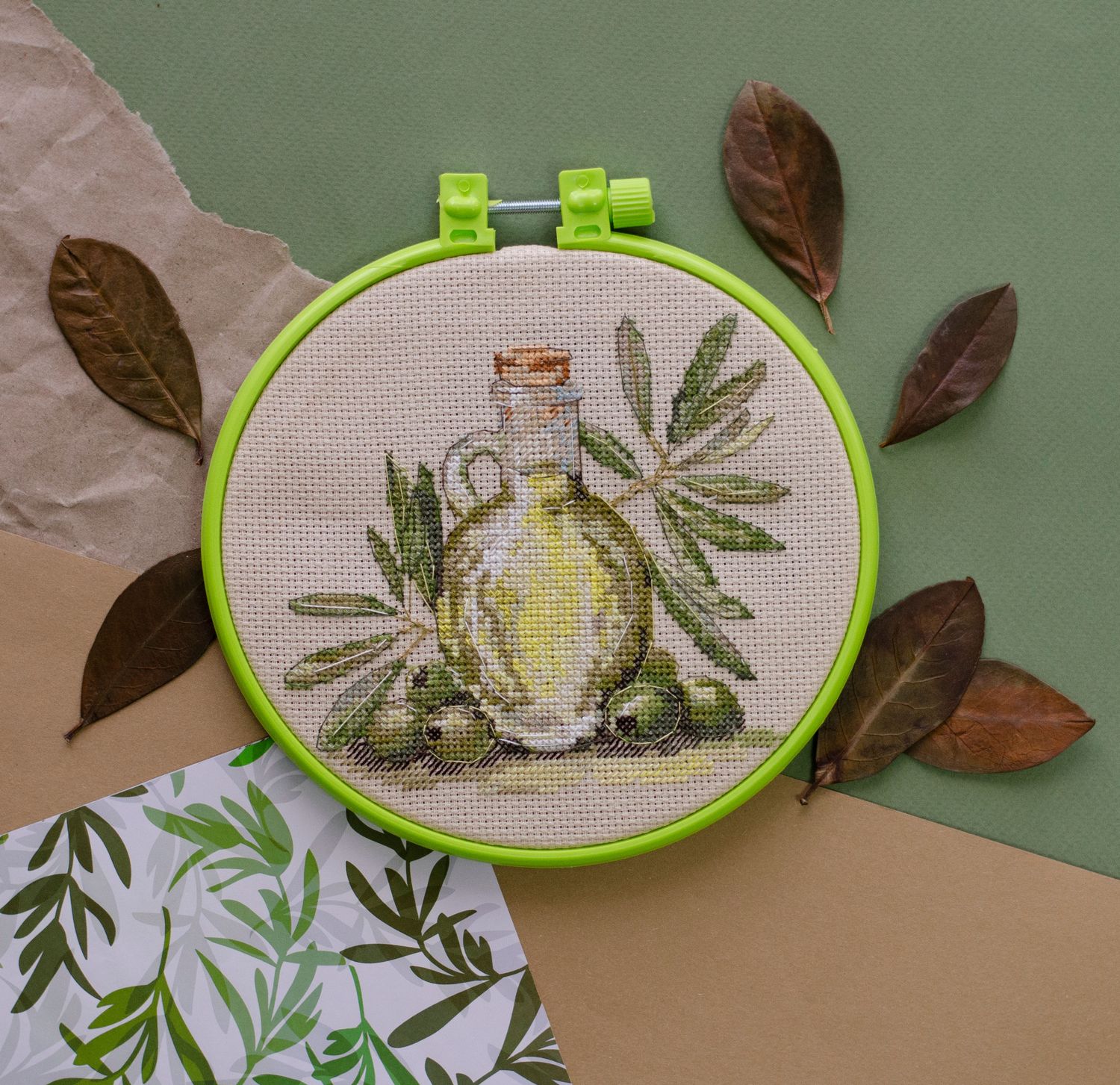 Olive aroma by Abris Art. Counted Cross Stitch Kit with Decorative Embroidery Frame