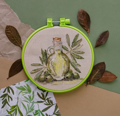 Olive aroma by Abris Art. Counted Cross Stitch Kit with Decorative Embroidery Frame