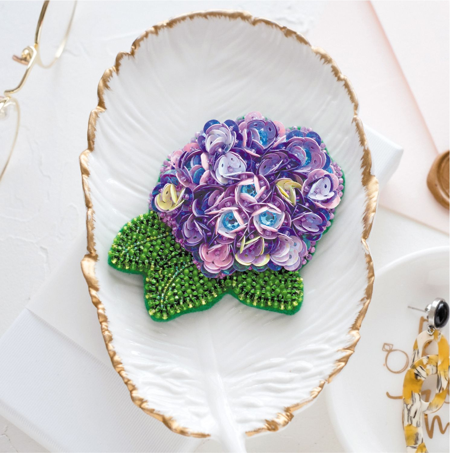 Beautiful hydrangea by Abris Art Decoration Brooches (jewelry) with beads. Bead Embroidery Kit
