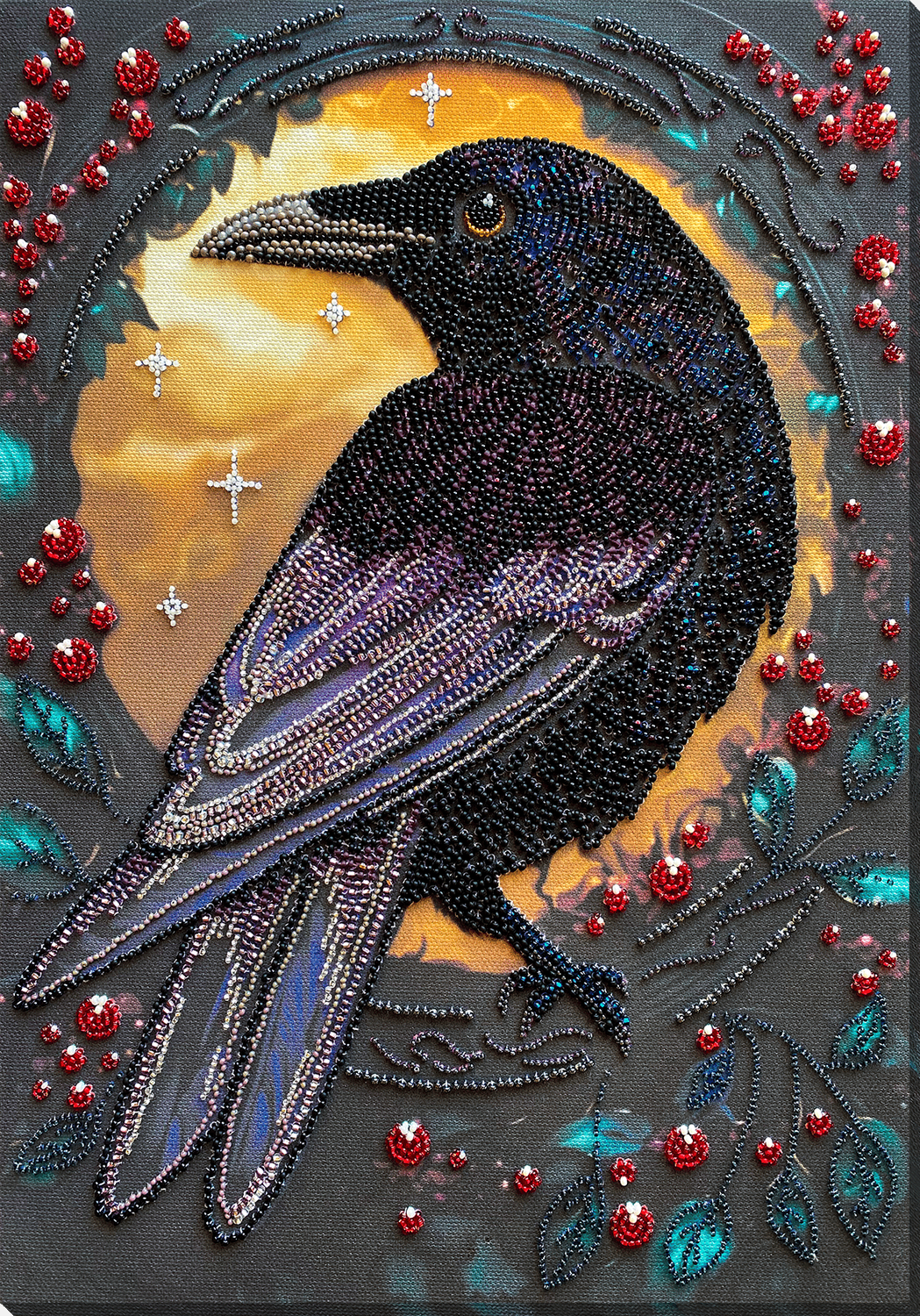 Black raven by Abris Art Deco Scenes Collection. Bead Embroidery Kit