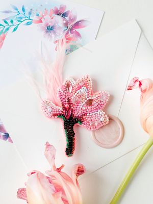 Delicate Magnolia by Abris Art Decoration Brooches (jewelry) with beads. Bead Embroidery Kit