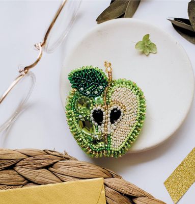 Green Apple by Abris Art Decoration Brooches (jewelry) with beads. Bead Embroidery Kit