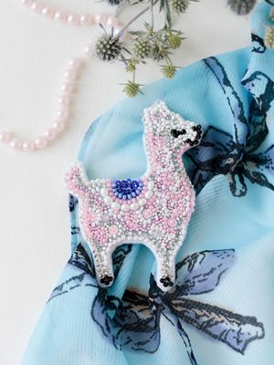 Pink llama by Abris Art Decoration Brooches (jewelry) with beads. Bead Embroidery Kit
