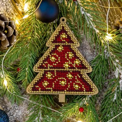 Golden Motifs Christmas tree by Wonderland Crafts Christmas Tree toy Bead embroidery kit on wood