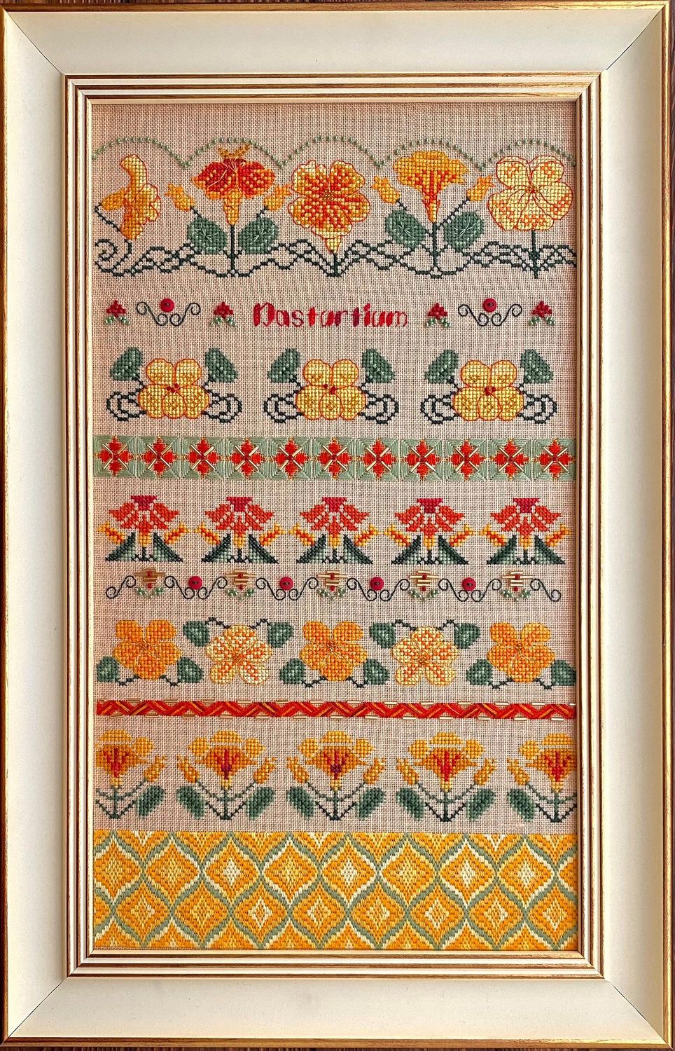 Nasturtium Capucine Sampler by MilleFleur 2023 Cross Stitch Pattern, Embellishment Pack