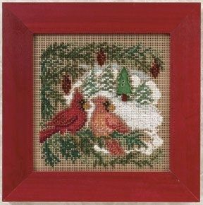 Cardinal Forest by Mill Hill 2010. Winter Series Buttons and Beads Kit. Cozy Winter beaded cross stitch kit
