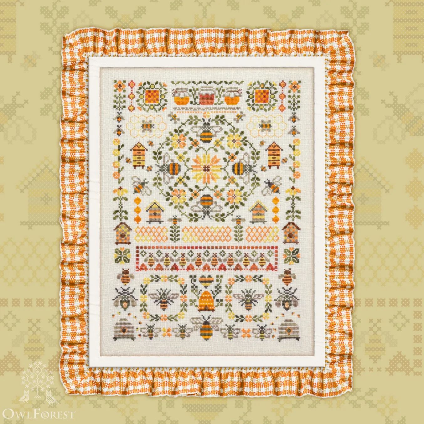 Golden Bees by Owl Forest Embroidery 2021 The Gifts of the Nature Series Cross stitch pattern Set of Hand-Dyed Threads DMC 32 ct. with 2 strands