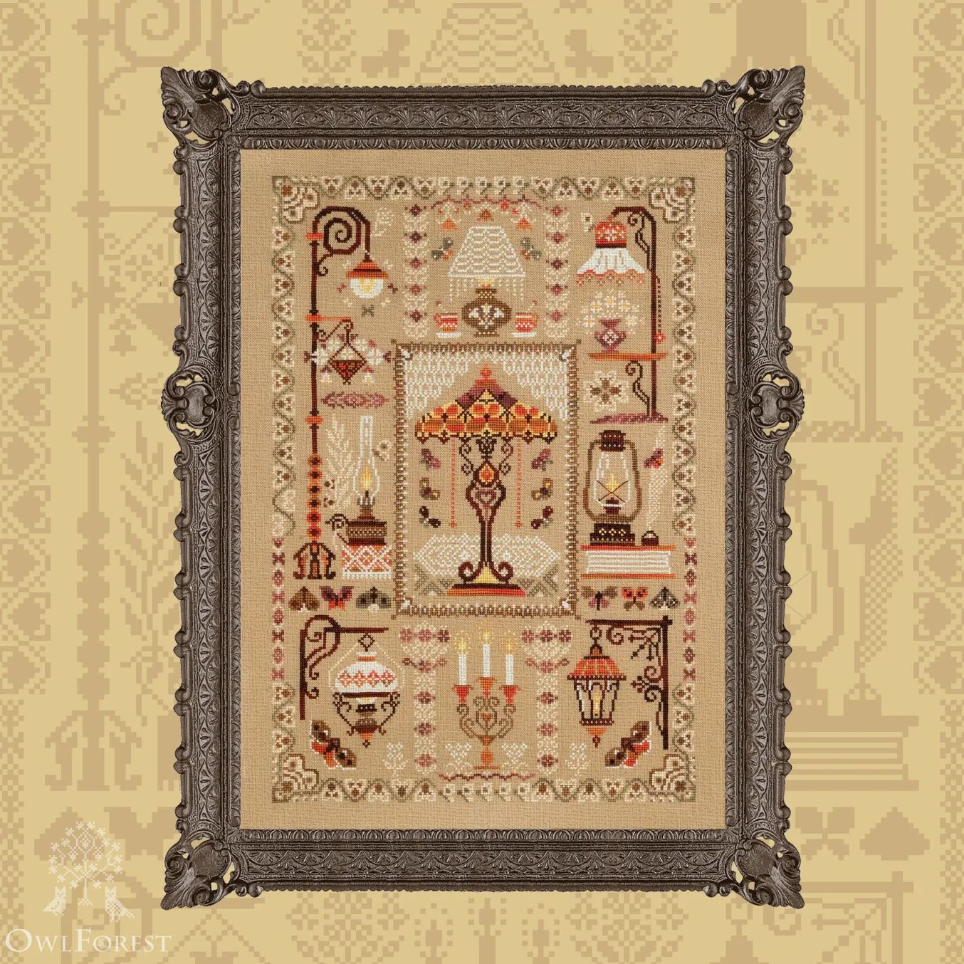 Light Sampler by Owl Forest Embroidery 2024 Printed counted cross stitch pattern, Set of Hand-Dyed Threads (DMC) 28, 32 ct. with 2 strands
