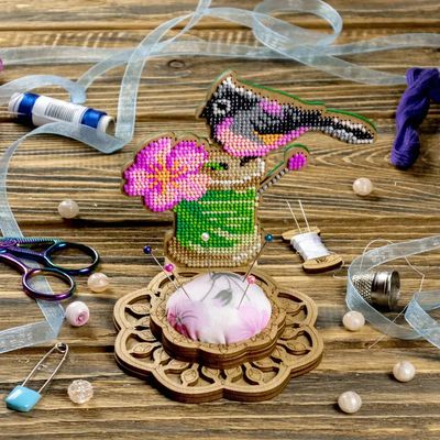 Bird With Flower - Needle Case by Wonderland Crafts Kit for making needle cushion Set for embroidery on wood