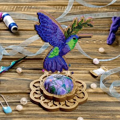 Hummingbird Needle Case by Wonderland Crafts Kit for making needle cushion Set for embroidery on wood
