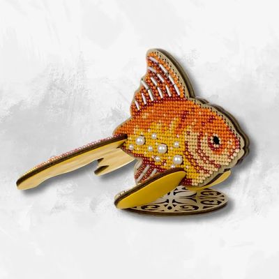 Goldfish by Wonderland Crafts Bead embroidery kit on wood
