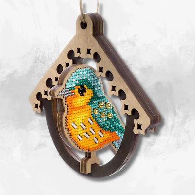 Bird In Birdhouse by Wonderland Crafts Bead embroidery kit on wood