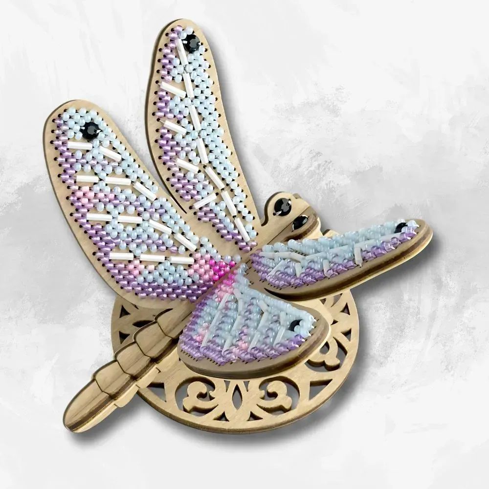Dragonfly by Wonderland Crafts Bead embroidery kit on wood