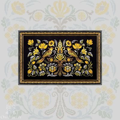 Amber Bird Night Songs by Owl Forest 2024 Counted Cross Stitch pattern, Set of Hand-Dyed Threads DMC 32, 36 ct. with 2 strands