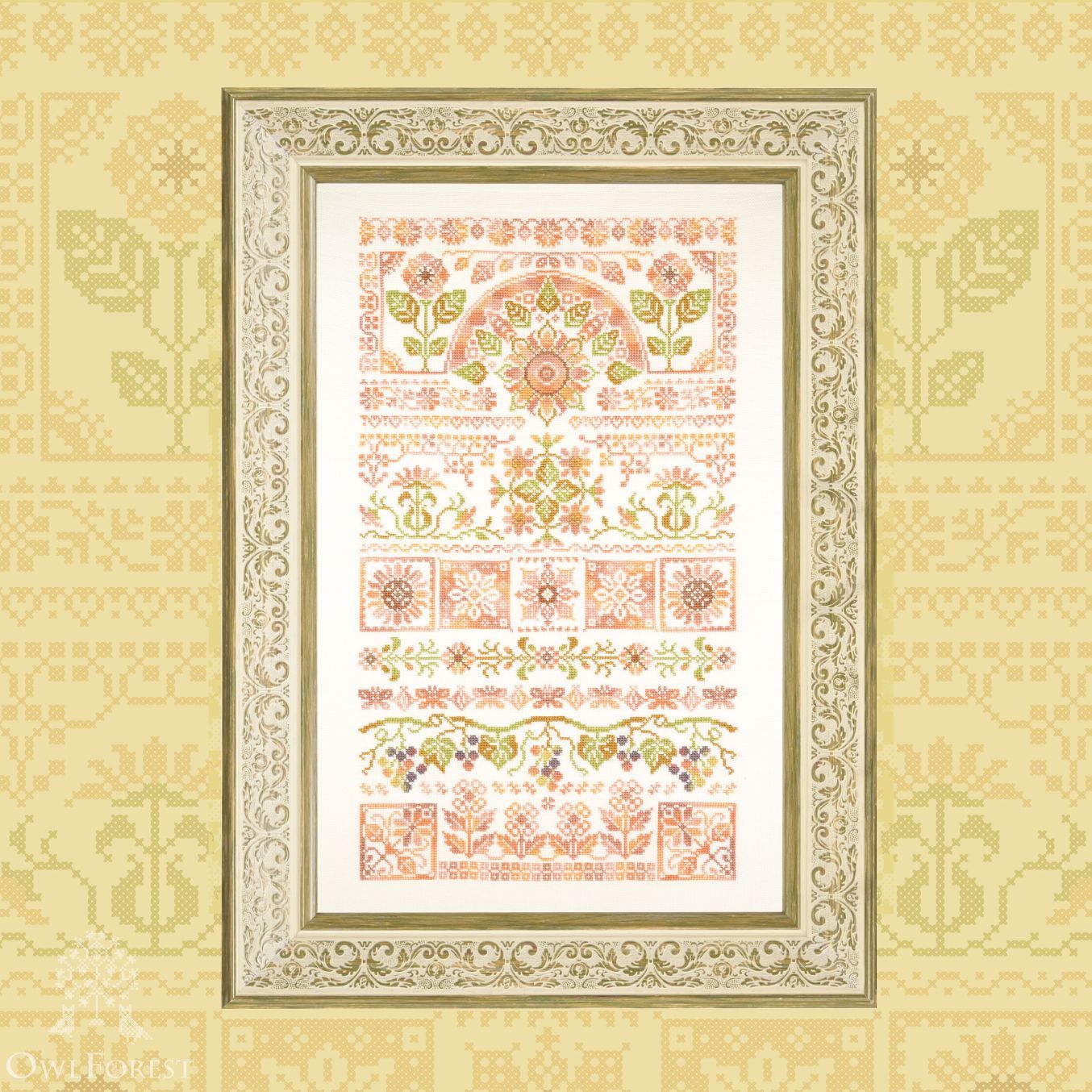 At the End of Summer by Owl Forest Embroidery 2024 Printed counted cross stitch pattern, Set of Hand-Dyed Threads DMC 32, 36 ct. with 2 str.