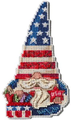 Patriotic Gnome by Mill Hill 2025 Jim Shore Holiday Gnome Series beaded cross stitch embroidery kit