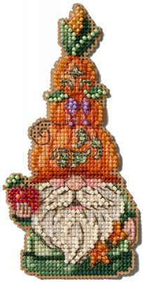Harvest Pumpkin Gnome by Mill Hill 2025 Jim Shore Holiday Gnome Series beaded cross stitch embroidery kit