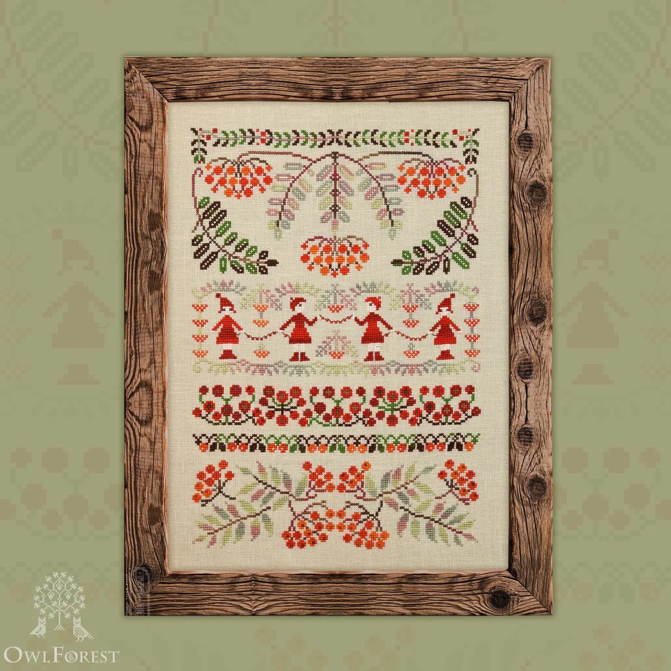 Ashberry Beads by Owl Forest Embroidery. Printed counted cross stitch pattern