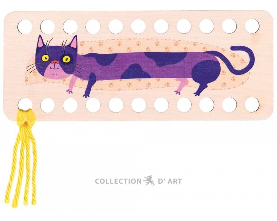 Long Purple Cat Wooden Thread Organizer by Buratini Embroidery accessories