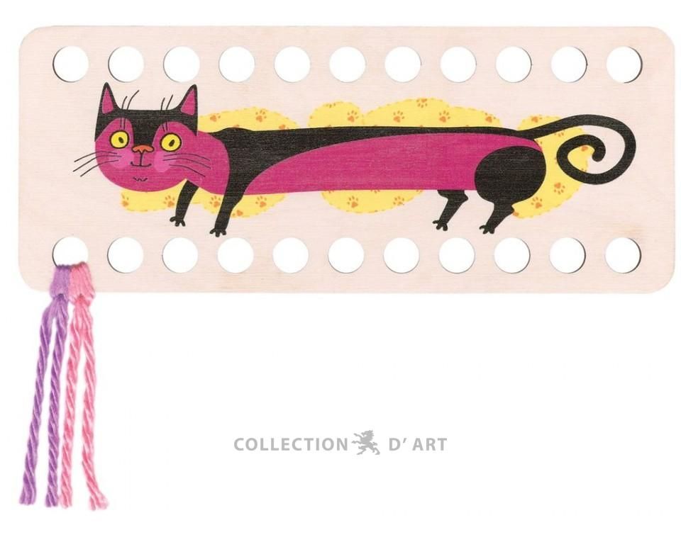 Long Pink Cat Wooden Thread Organizer by Buratini Embroidery accessories
