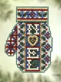 Noel Heart by Mill Hill 2005 Mitten Ornaments Collection Charmed Ornament Kits Beaded Christmas Ornaments kit with Charm